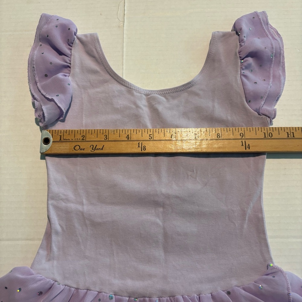 Dance Leotard Ruffle Sleeves Arshiner Ballet Dress Sparkly Purple Lilac 130/4-5 - Picture 4 of 8